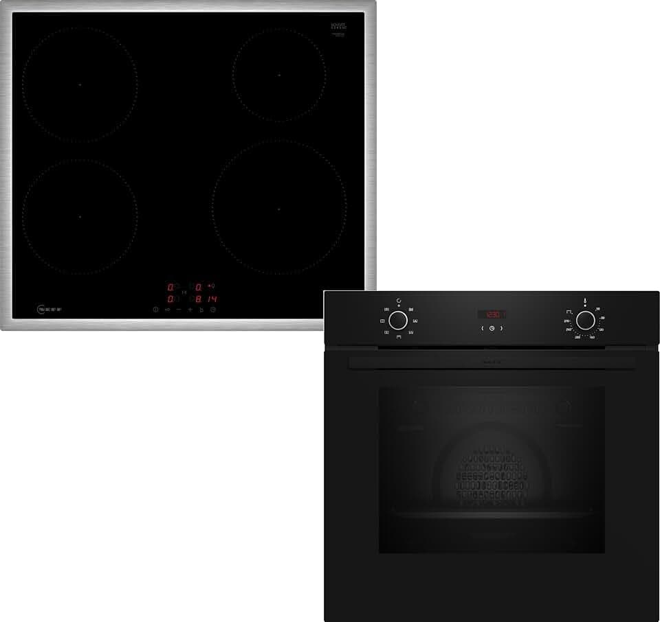 NEFF BX36IB0, Backofen-Set, Bestehend aus B1CCC0AK3, Backofen 60 x 60 cm, CircoTherm für gleichmäßige Hitze, LED-Display & T46SBE1L0, Induktionskochfeld, Powerstufe, Touch Control, Edelstahlrahmen