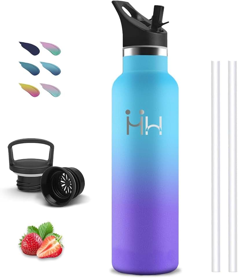 Thermosflasche- 1l- Trinkflasche Edelstahl, Trinkflasche Sport, BPA-Frei, Wasserflasche Doppelwandig, Trinkflasche mit Strohhalm, Kann mit Dir Tragen, Trinkflaschen für Wandern, Camping, Fitness, Yoga