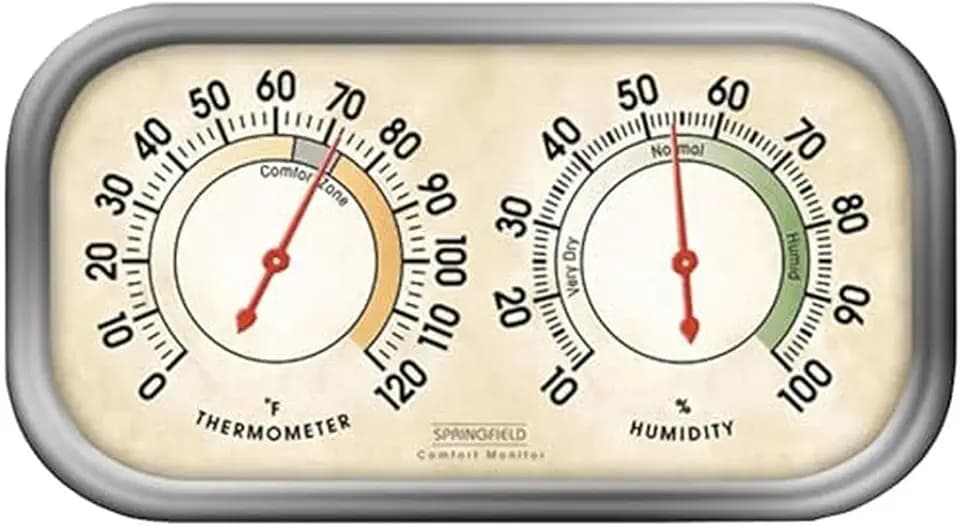 Springfield Color Track Humidity Meter and Indoor Thermometer, Analog Weather Station for the Bedroom, Nursery, Storage, and Inside the Home