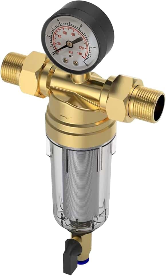 Rückspülfilter Wasserfilter, 1 Zoll Wiederverwendbare Spin-Down-Sedimentwasserfilter, Wasser Vorfilter Sedimentfilter, 40 μm Wasserfilter mit Manometer für Brunnenwasserschlauch (1")