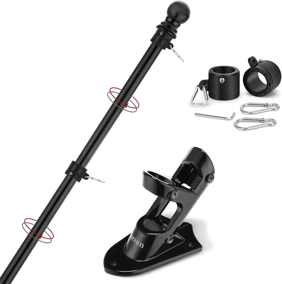 Yeesun 6FT Flag Pole for Outside House, Bracket, Tangle-Free Rings,Black