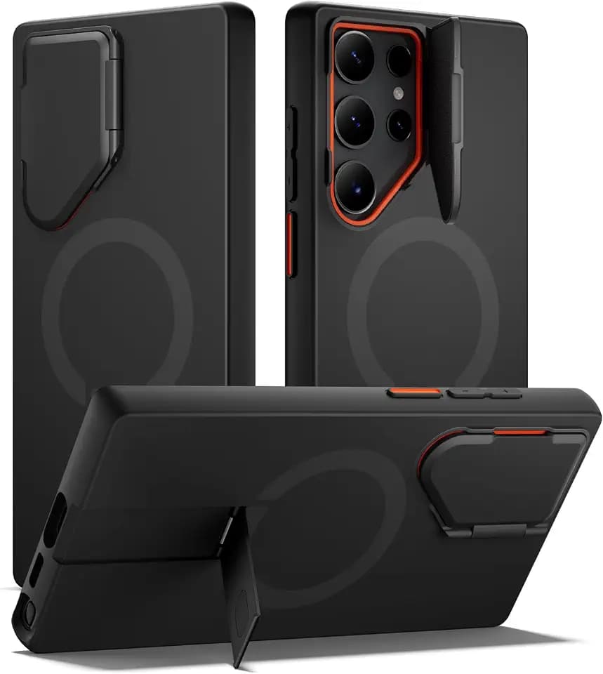 SURITCH for Samsung Galaxy S23 Ultra Phone Case, Magnetic Protective Cover with Camera Cover & Adjustable Metal Kickstand for Galaxy S23 Ultra -Black