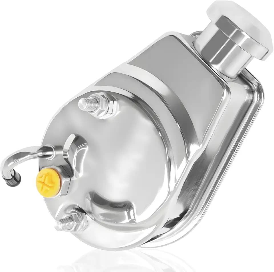 Power Steering Pump Saginaw Chrome P Series 5/8" Keyway Pulley Shaft Chrome Street/Hot Rod Reservoir Gearbox Relacement For 66-74 GM Chevy Chevrolet