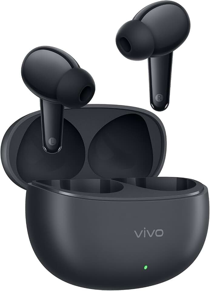 vivo Buds Pro Kabellose Ohrhörer, Adaptive KI-Geräuschunterdrückung mit 55 dB, 55 Stunden Akkulaufzeit, Räumlicher Klang, Duale Verbindung mit BT 6.1, Wasserdicht nach IP54, 4,3 g, Schwarz