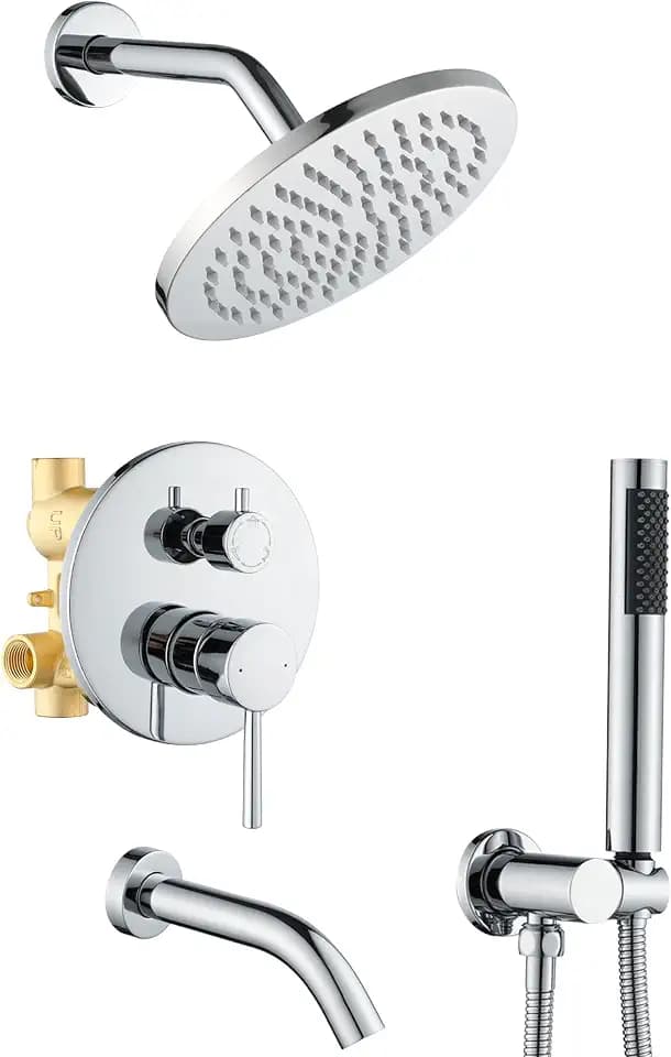 Shower System with Tub Spout, Chrome Bathtub Shower Faucet Set