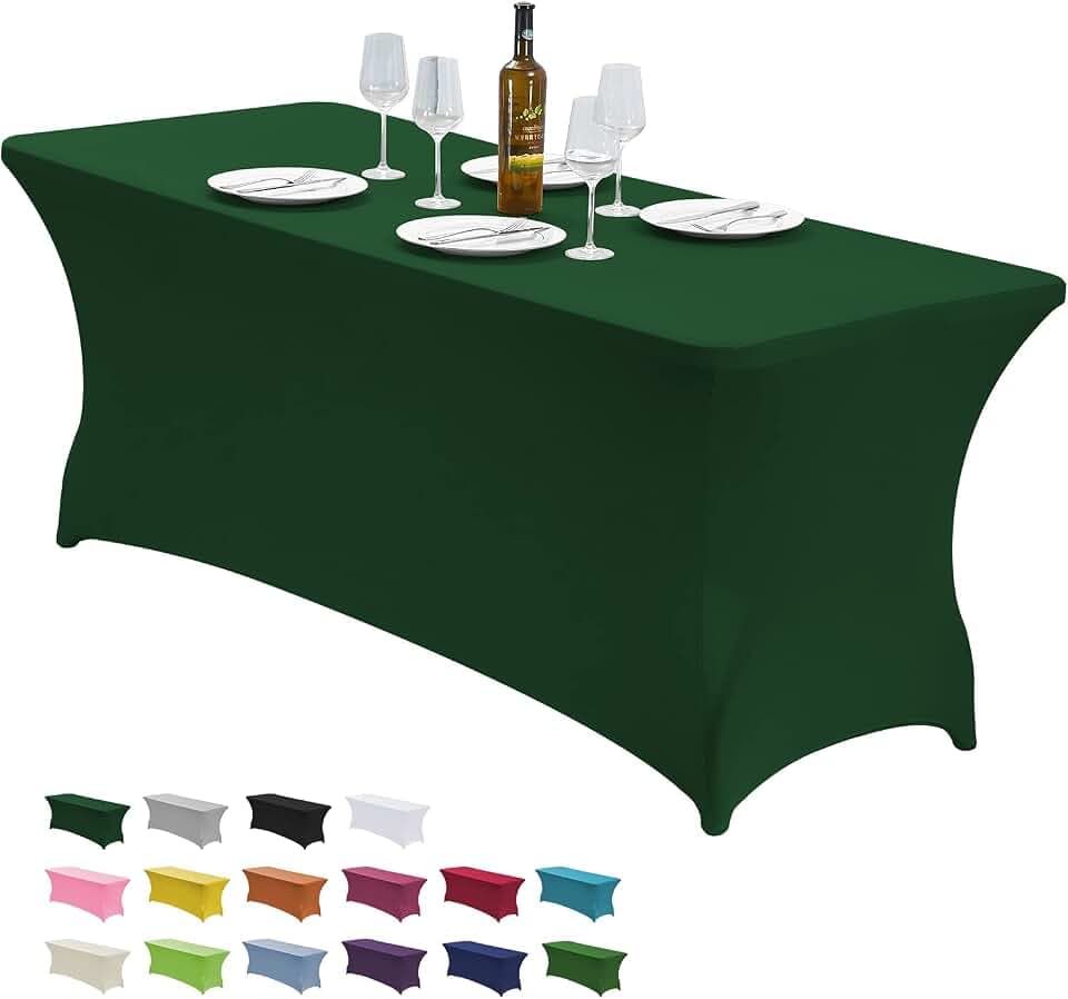 CWK 8FT Spandex Fitted Tablecloth,Rectangular Table Cover,Blackish Green
