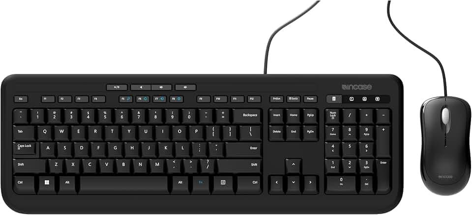 Incase Wired Desktop 600 Keyboard & Mouse Combo – Designed by Microsoft – Four Hot Keys, Spill-Resistant Keyboard, Quiet-Touch Keys, Optical Mouse, Left/Right Mouse with 800 DPI Sensor – Black