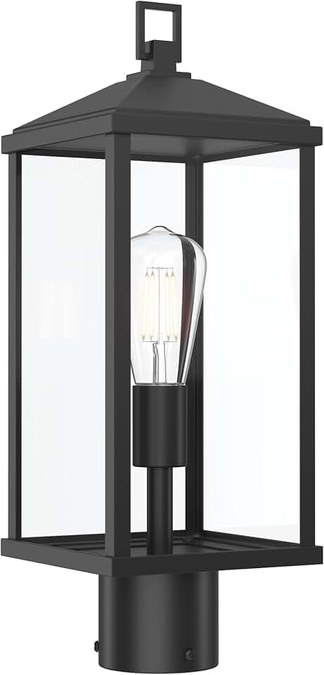 Progress Lighting Cantley 18 Inch 1-Light Outdoor Post Mount Lantern, Transitional, Matte Black with Clear Glass Panels (Measures 6.5 in Sq x 18 in H), P540114-31M