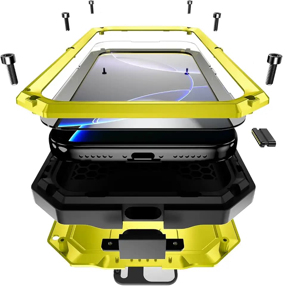 Compatible For iPhone 17 Pro Case, Aluminum Metal Gorilla Glass Shockproof Military Heavy Duty Sturdy Protector Cover Hard Case with Sliding Camera Cover & Screen Protector & Kickstand (Yellow)