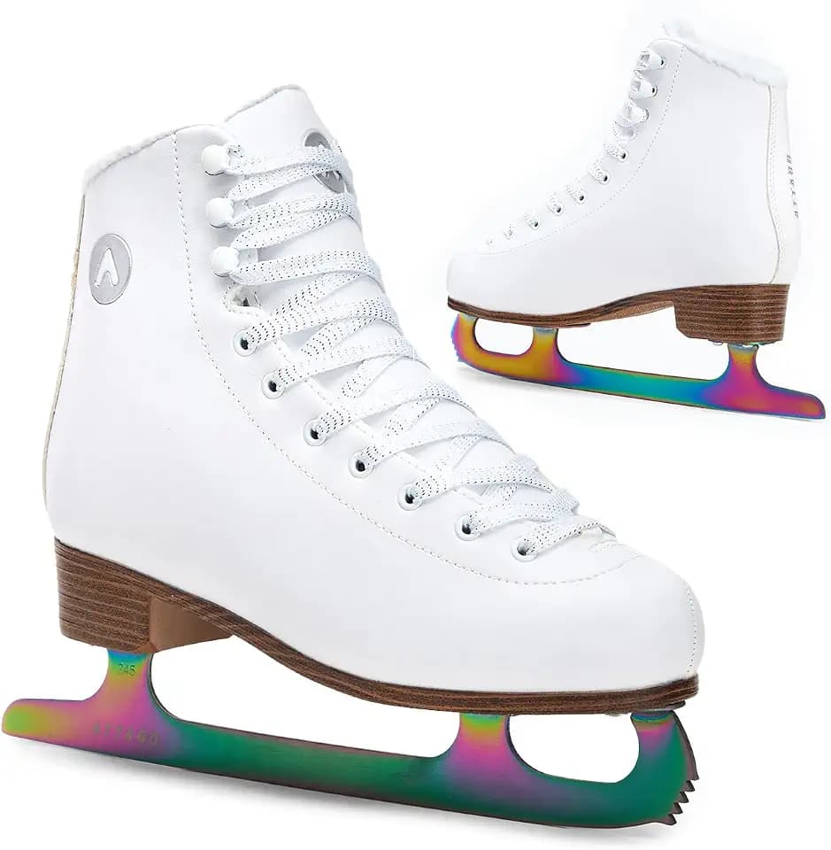 ATTABO Eiskunstlauf Schlittschuhe Damen Lily, Schlittschuhe für Fortgeschrittene, Starke Knöchelunterstützung, Langlebige Edelstahlkufe, Klassisches Design, Weiß