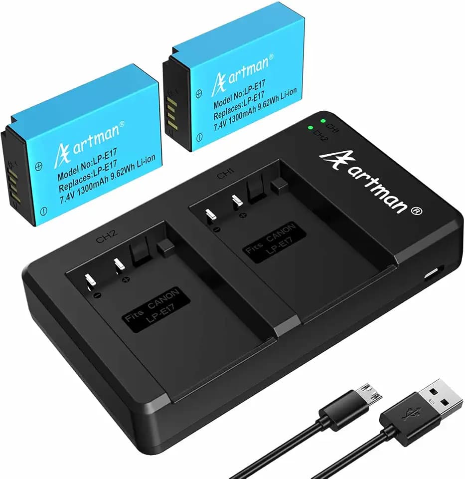 Artman LP-E17 Battery 2-Pack and Rapid Dual LPE17 Battery Charger for Canon