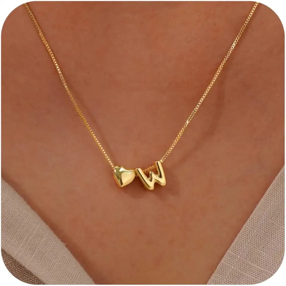 Heart Initial Necklaces for Women, 14K Gold Plated Letter necklace Cute Bubble Heart Necklaces for Women Trendy Bubble Gold Initial necklace Gifts for Women