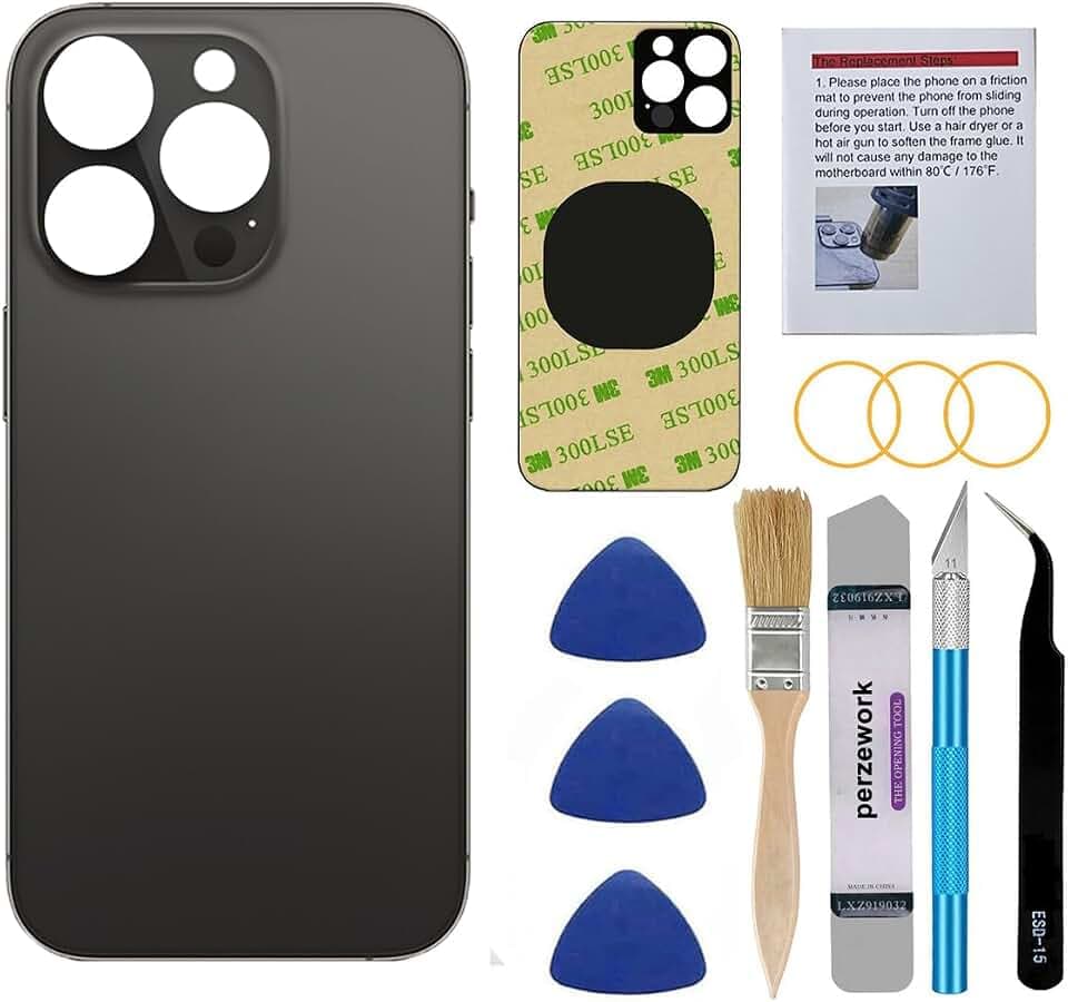 OEM Rear Back Glass Replacement Compatible with iPhone 14 Pro Max 6.7 inches (Space Black) with Reparing Toolkit and Pre-Installed Adhesive