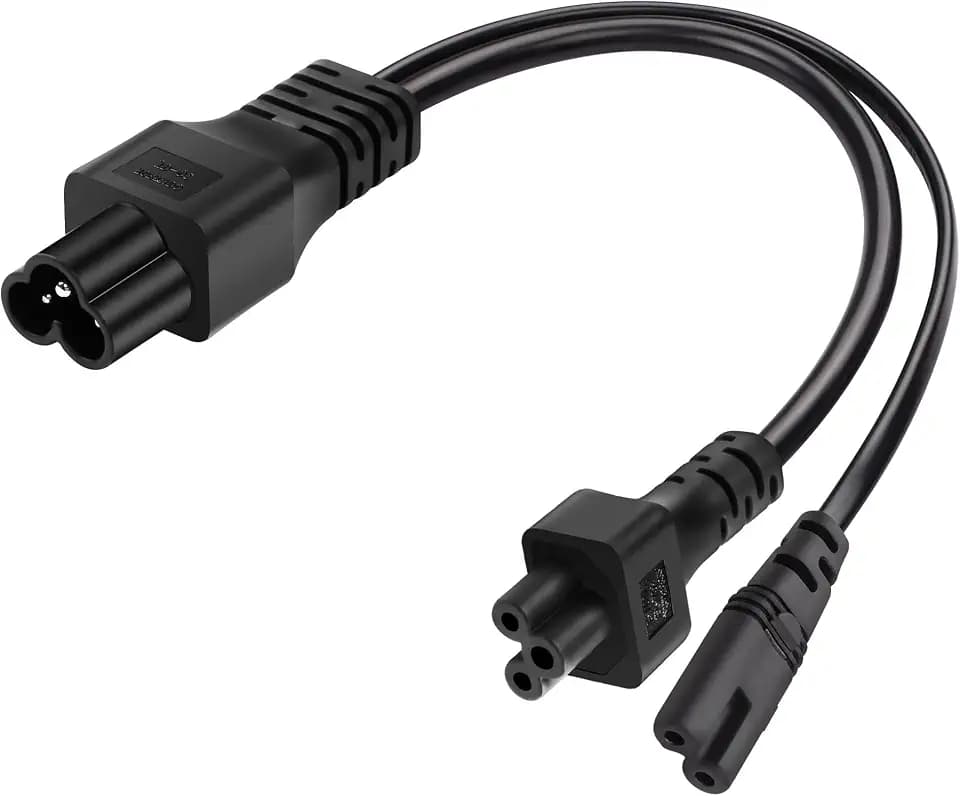 CERRXIAN C6 to C5+C7 Y Splitter Power Plug Cord, IEC 320 C6 Male to C5+C7 Female Splitter Adapter AC Power Supply Cord (2.5A/125V) 1FT/0.3M