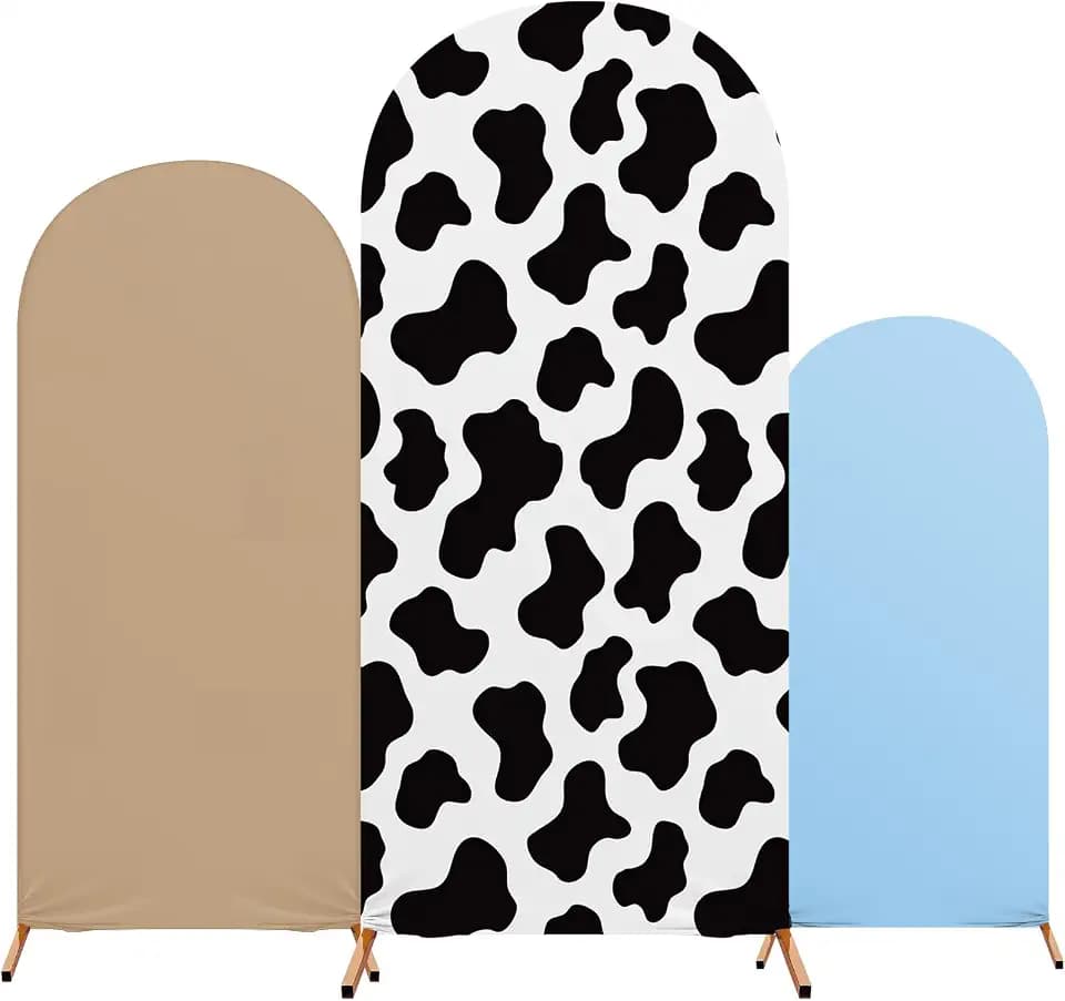 Cow Theme Arch Backdrop Cover, 4ft 5ft 6ft Set of 3, Light Brown