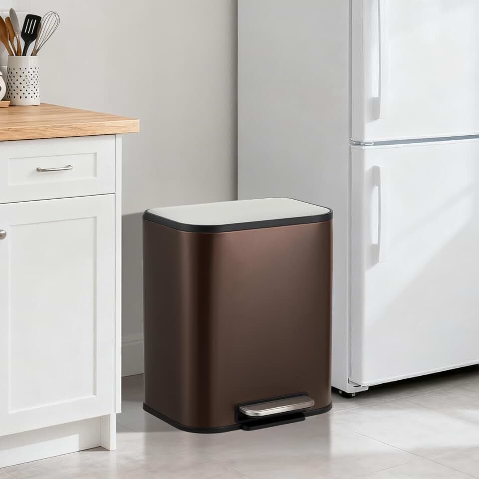 Garvee 5.3 Gallon Stainless Steel Trash Can with Lid for Kitchen, Brown