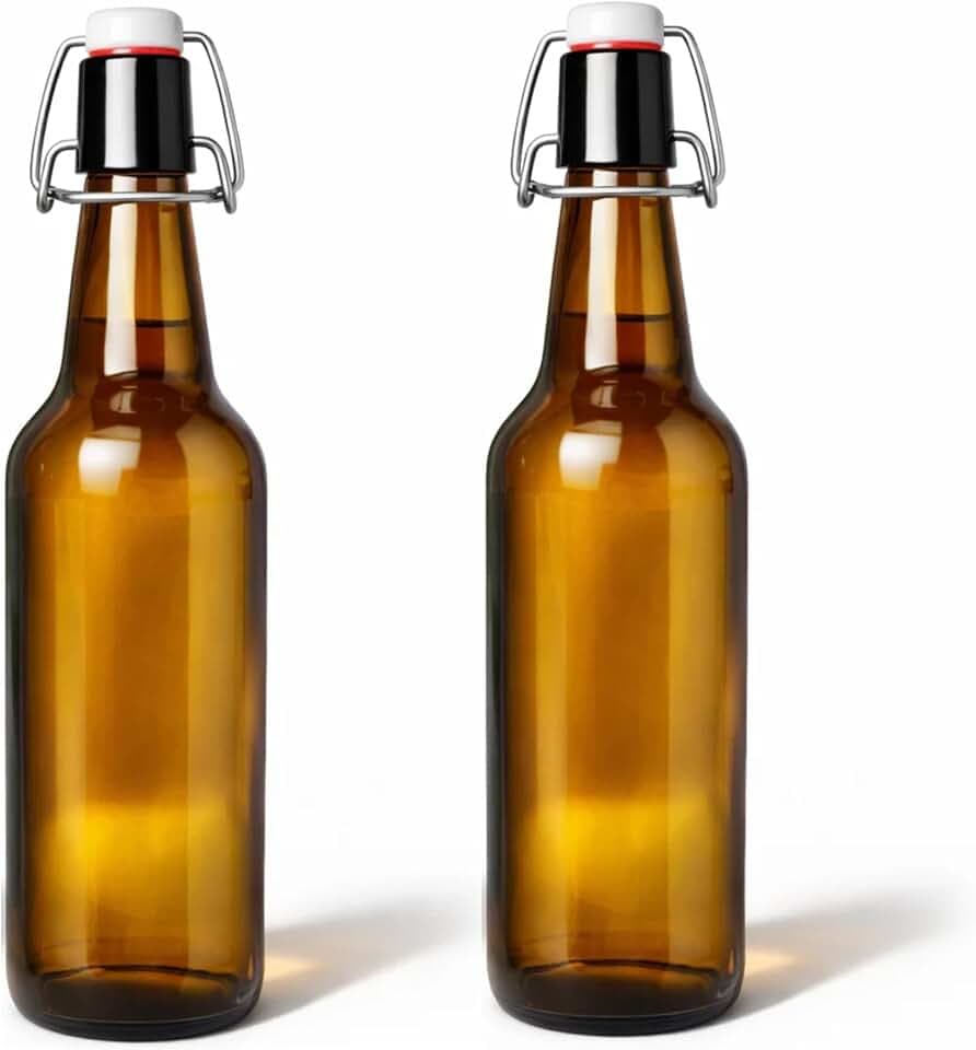 2x Glasflasche 500ml braun mit Bügelverschluss inkl. Etiketten
