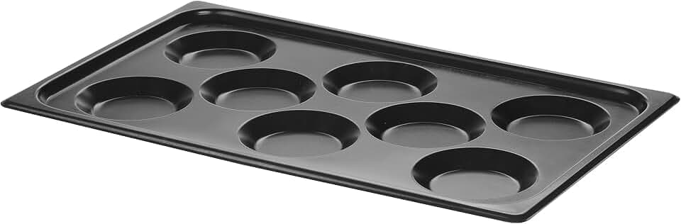 HENDI Spiegelei-Blech, CONVECTOMAT, zur Verwendung im Backofen, 8x - ø110mm Formen, Antihaftbeschichtung, Temperaturbeständig bis 260°C, Pfannkuchen-Blech, GN1/1, 530x325x(H) 26mm, Edelstahl