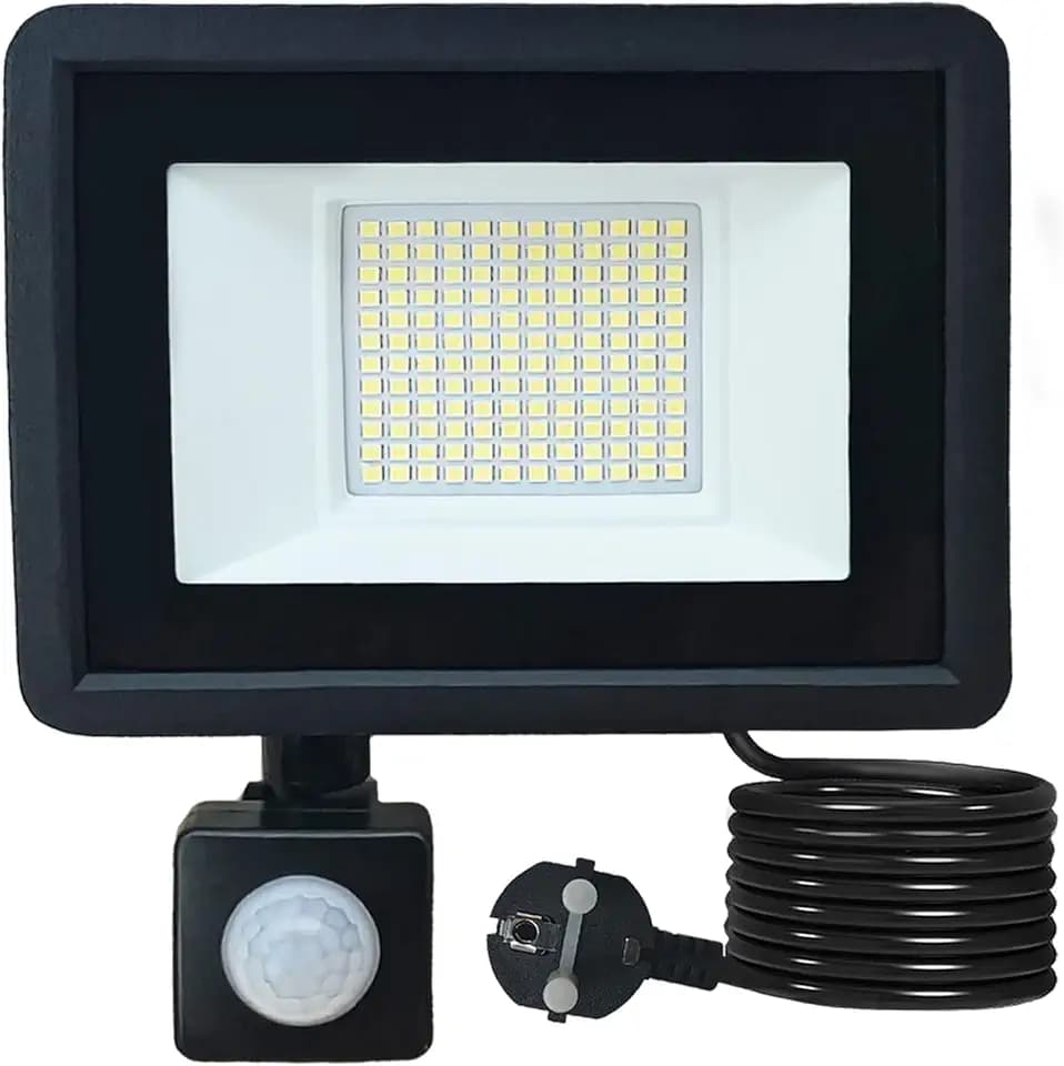 Led Strahler mit Bewegungsmelder Außen 50W, Led Strahler Außen Warmweiß 3000K, mit Stecker, Sens Funktion, Timer, IP66 Wasserdicht, Superhell Aluminium Flutlicht für hof, Garage
