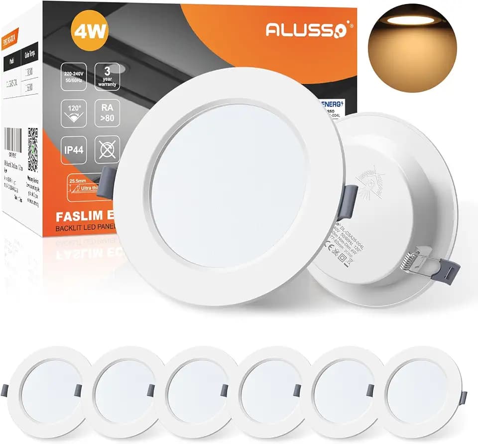 ALUSSO LED Einbaustrahler 230V 4W Warmweiß IP44, Lochmaß 77-82MM, 6er Set