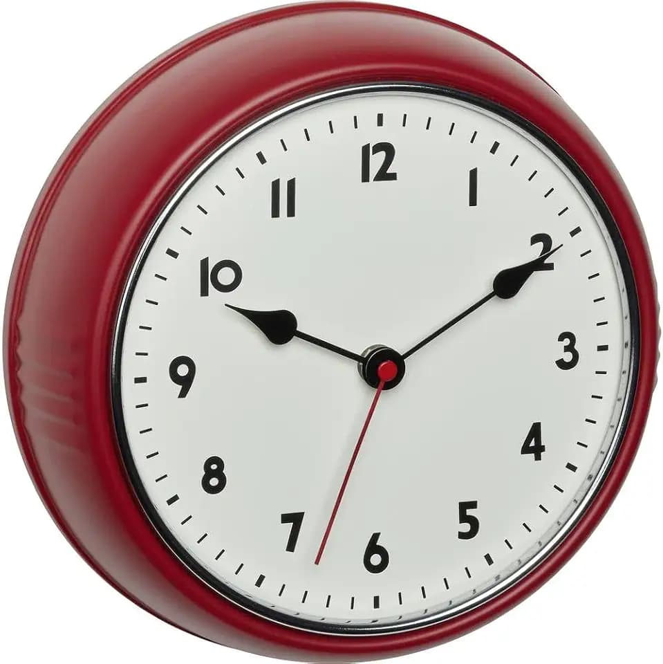 TFA Dostmann Analoge Funk-Wanduhr, 60.3541.05, Retro Design, mit Sekundenzeiger, aus Metall, rot, (l) 240 x (b) 68 x (h) 240 mm
