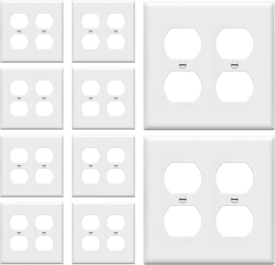 Enerlites 8822-W 2-Gang Duplex Outlet Wall Plate, Standard Size, Unbreakable Polycarbonate, White - 10 Pack