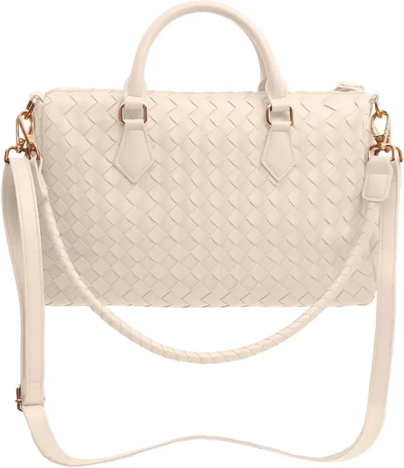 Woven Tote Bag for Women Purse Shoulder Handbags Crossbody Top Handle Hobo Bags Weave Vegan Leather Travel Lightweight Zipper