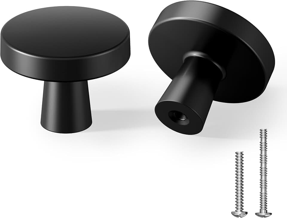 Veise Matte Black Round Cabinet Knobs, 1-1/4 Inch, 15 Pack