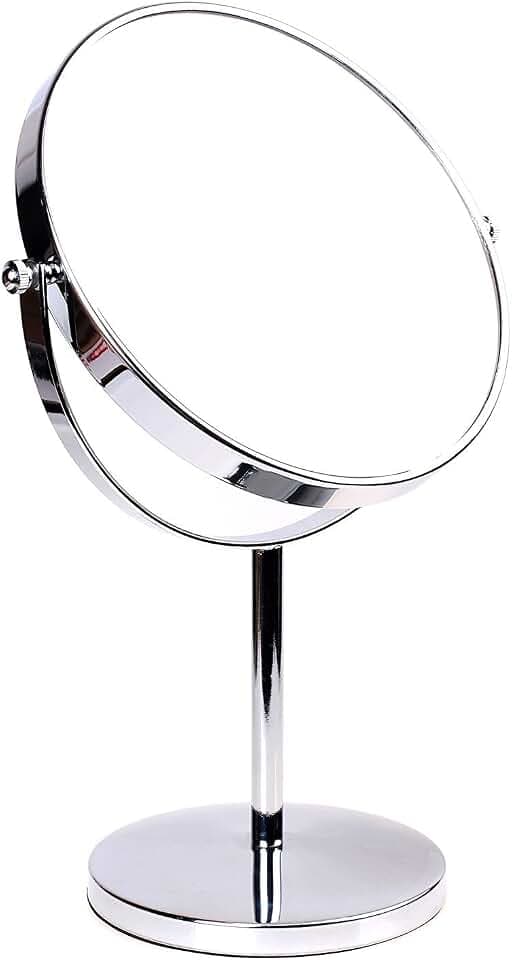 Standspiegel 5X Vergrößerung, 8 inch, Kosmetikspiegel 360° drehbar. Verchromten Schminkspiegel Rasierspiegel Badzimmerspiegel, Zweiseitig: Normal+ 5fach Vergrößerung, KXD3108-5x
