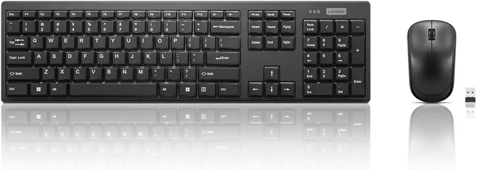 Lenovo 100 Wireless Keyboard and Mouse Combo – Cordless Set with Spill Resistant Quiet Keys – 3-Zone Keyboard - Ambidextrous Mouse – Compact Design – Wireless USB -Black