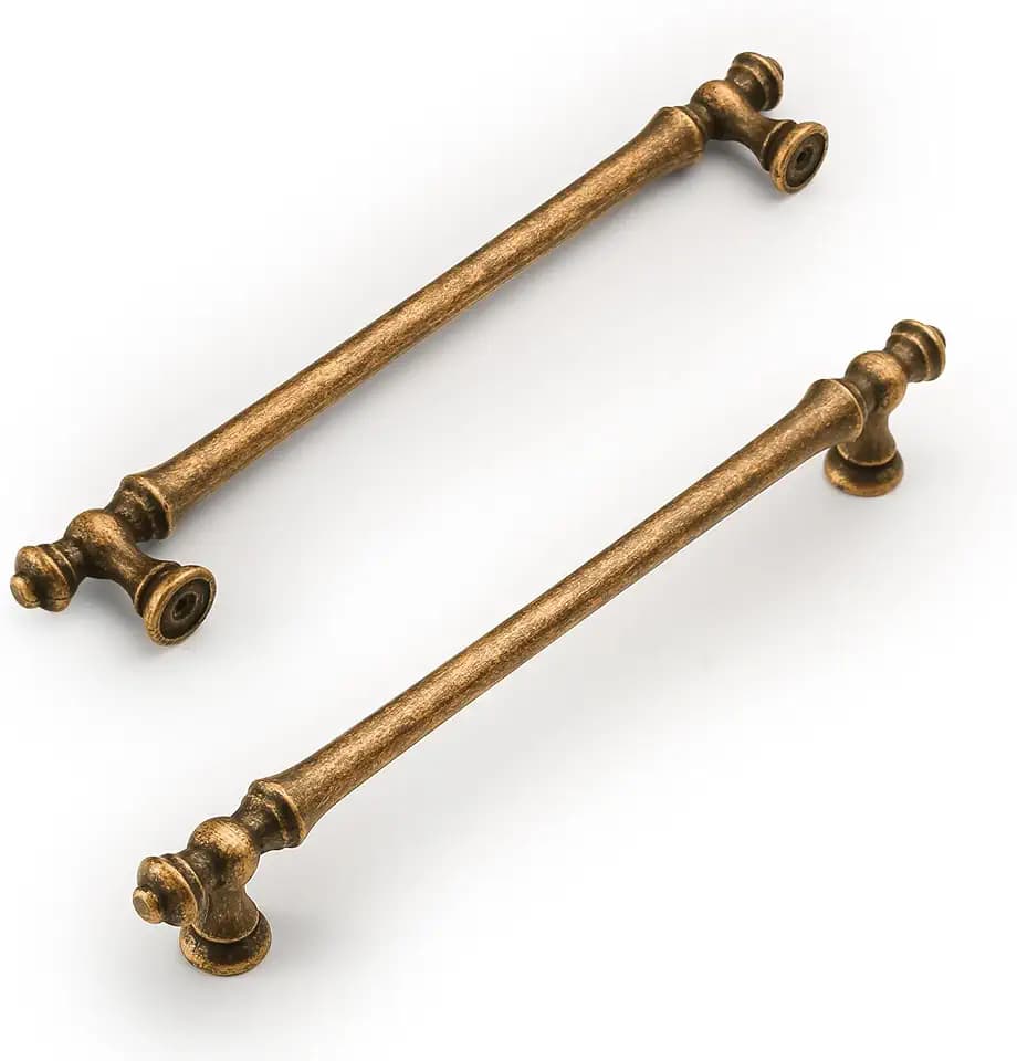 Amerdeco 6 Stück Möbelgriffe Antik Messing, 192mm Lochabstand, Zinklegierung Schubladengriffe & Schrankgriffe für Küchenschränke & Kleiderschränke UK0017