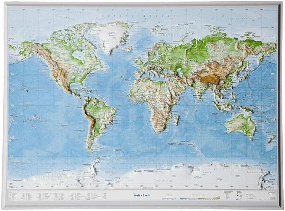 Relief Welt klein ohne Rahmen (1:107.000.000): Tiefgezogenes Kunststoffrelief