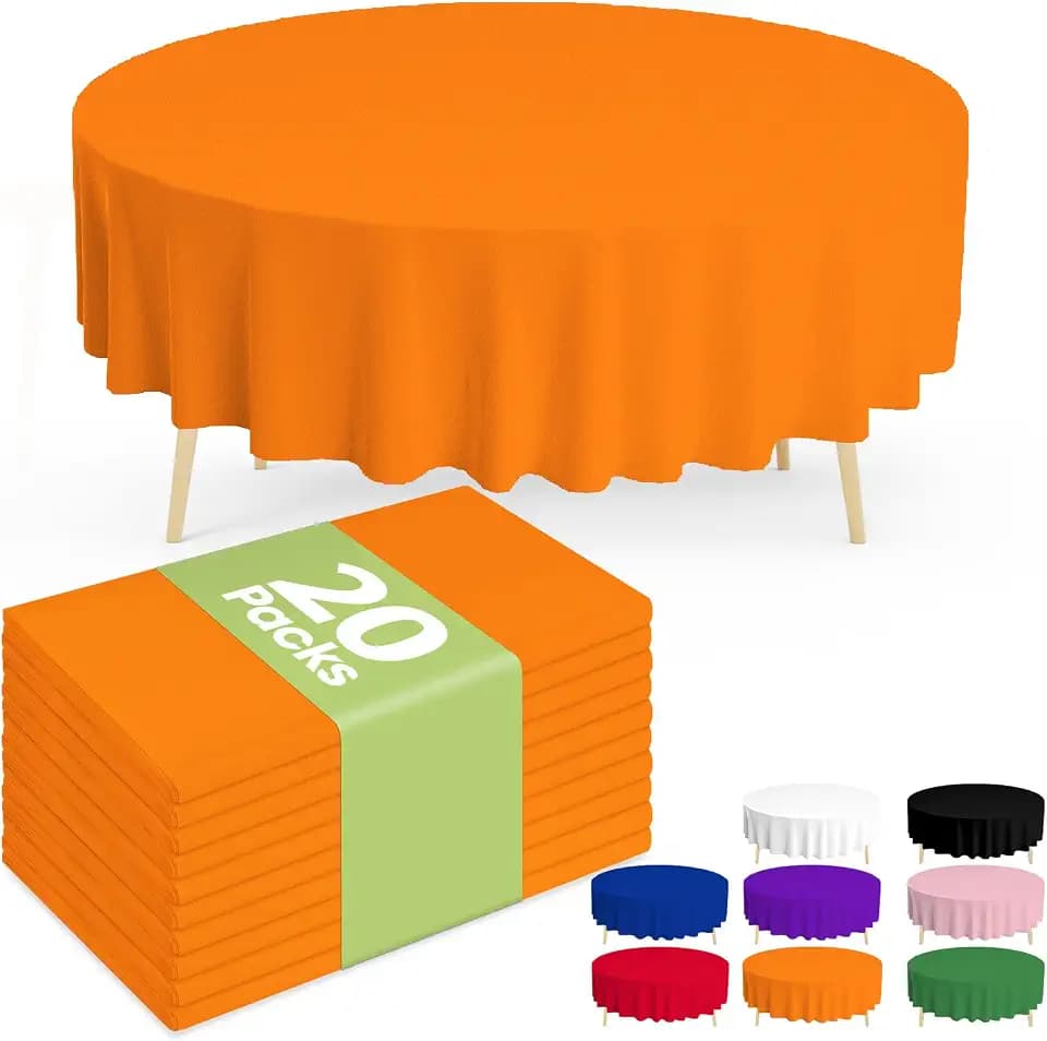 Pureegg 20 Pack Orange Disposable Plastic Tablecloth 84 Inch Round