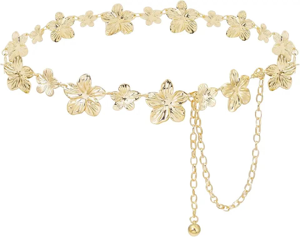 Flower Metal Belt Women's Waist Chain Belly Chain for Dresses