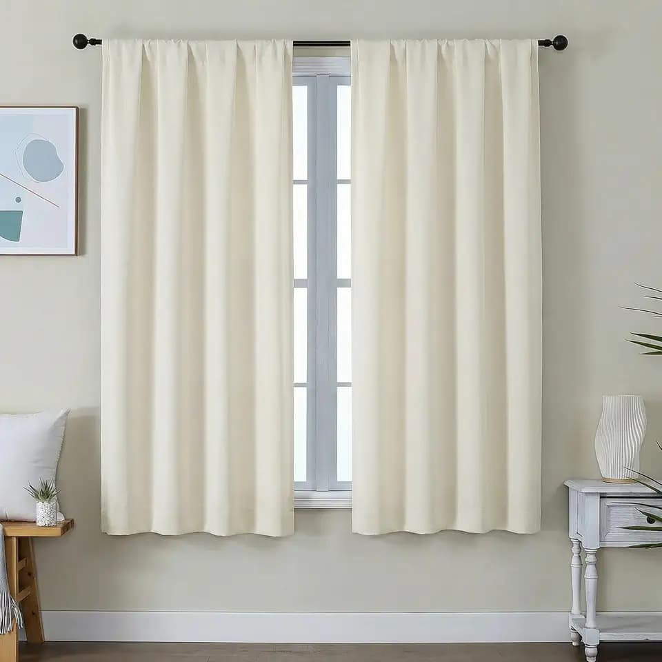 Simplebrand Ava Light Beige Curtains 63 Inch Length for Bedroom