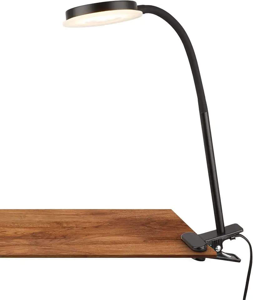 BRILONER - Schreibtischlampe mit Kabelschalter, warmweiße Lichtfarbe, schwenkbar, Leselampe, Klemmlampe, Klemmleuchte, Nachttischlampe, Leselicht Kinder, Bürolampe, Bettlampe, 26x10,5x37 cm, Schwarz