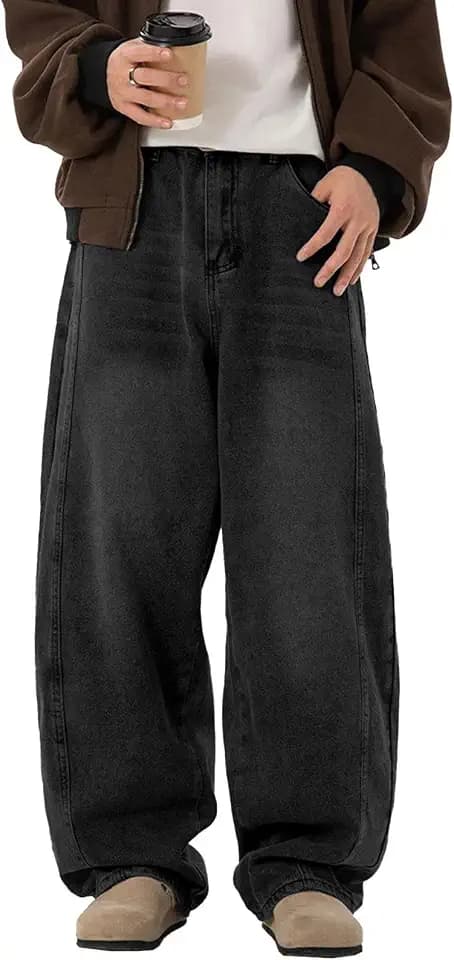 Mens Baggy Jeans Y2k Wide Leg Loose Fit Jeans Streetwear Denim Washed Hip Hop Pants