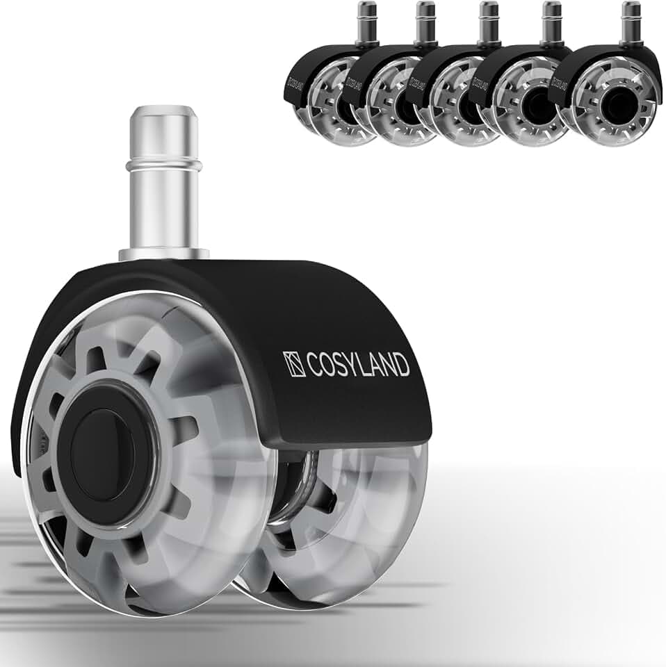 COSYLAND Bürostuhl Rollen 11mm x 22 mm - 5er Set Rollen für Bürostühle - Super Leise und Weiche für Hartböden, Parkett, Teppich, Laminat, Keine Bodenschutzmatte Nötig, Grau Doppelräder
