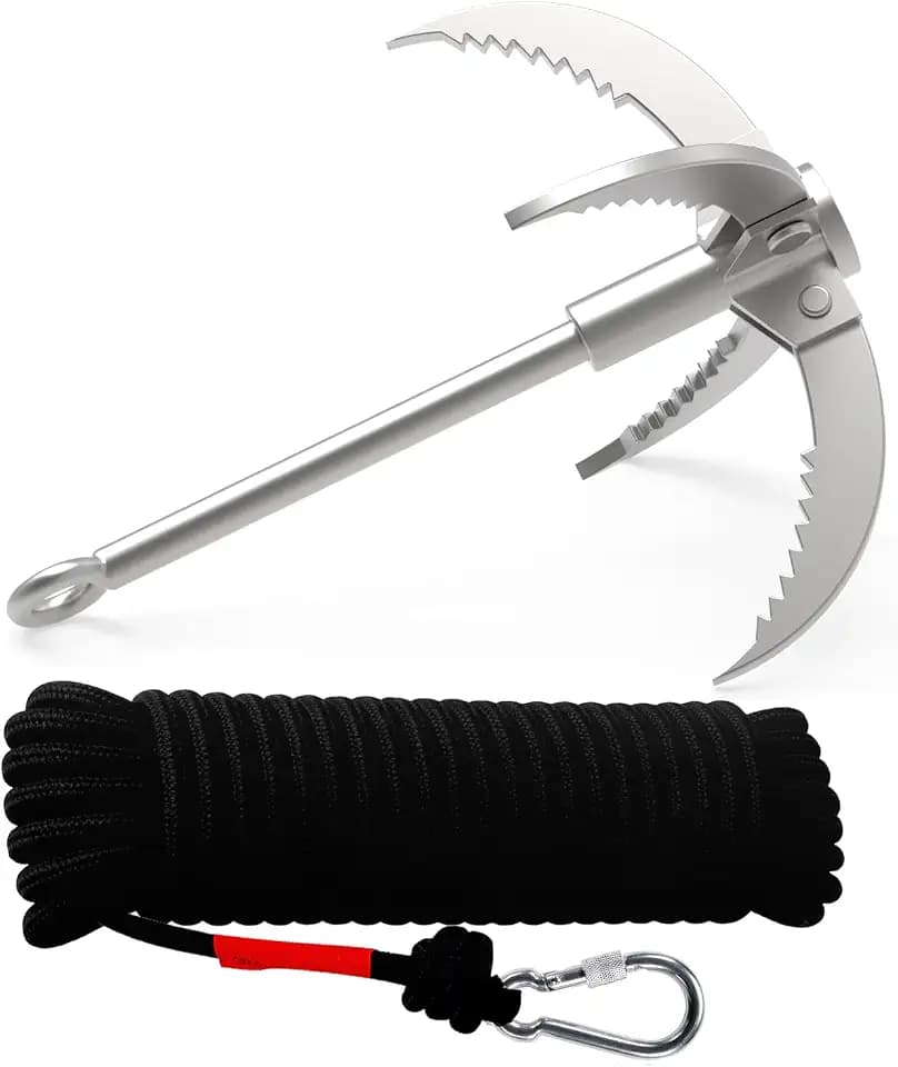 Ant Mag Grappling Hook Stainless Steel Claw Carabiner, 8mm 65ft Black Rope
