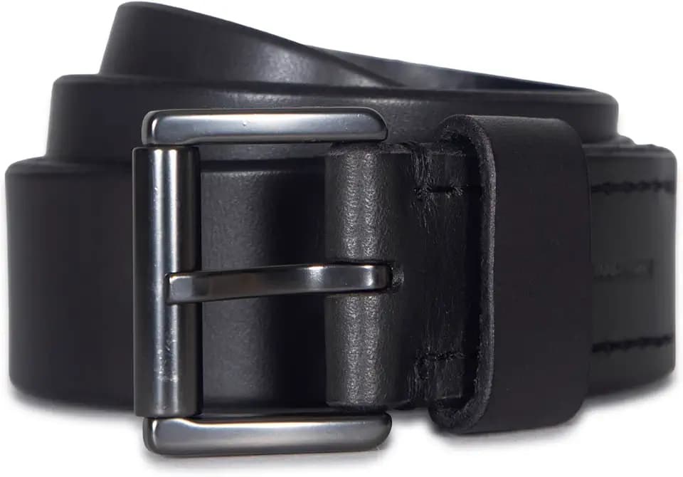 AllSaints Men's 1.5 Inch Leather Belt With Feather Bevel Edge & Roller Buckle, Adjustable Sizing