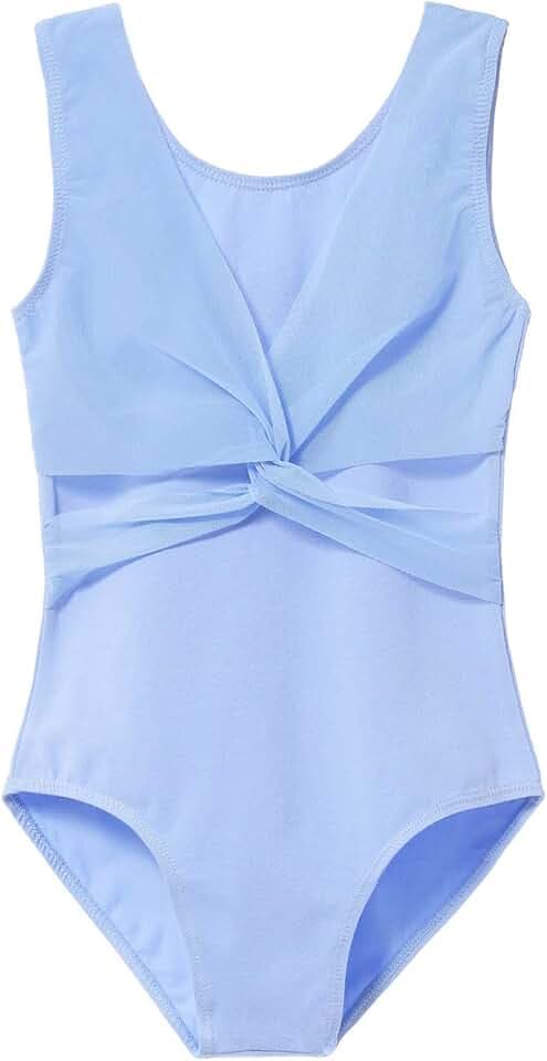 MdnMd Leotards for Girls Dance Ballet Gymnastics Sleeveless Tank with Mesh Cross Front