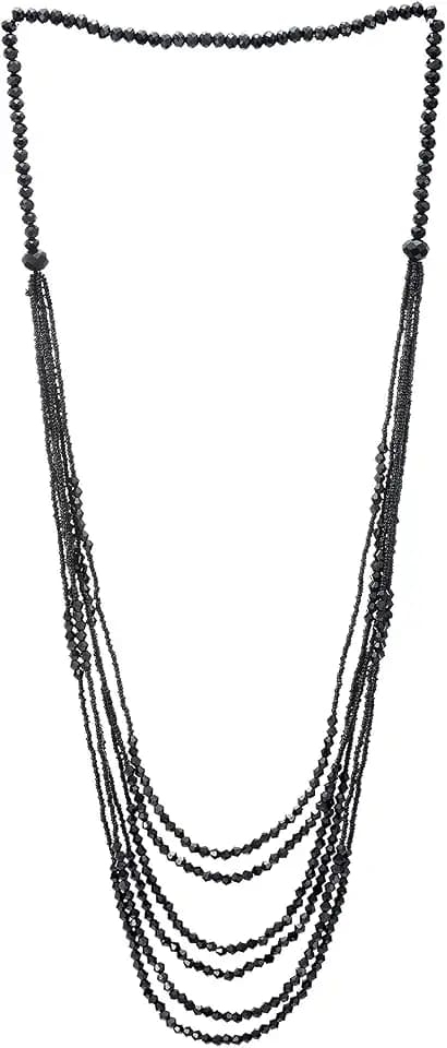 Red Beads Long Statement Necklace Multi-Strand Waterfall Chains with Crystal Beads Charms Pendant
