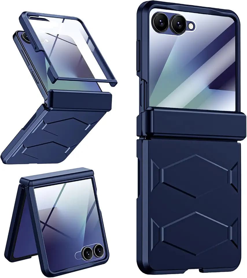 for Samsung-Galaxy Z-Flip-7 Armor Case: Full Body Protective Phone Case [Non-Slip Texture][Rugged Hinge Protection][Fast Wireless Charging] Durable Rugged case for Z Flip 7 5G(2025) Blue