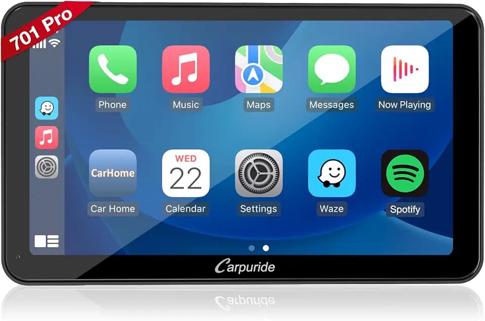 Carpuride W701 Pro mit Dula Bluetooth Tragbarem Carplay Android Auto Autoradio, 7 Zoll 1080P Touchscreen, Mirror Link/GPS/Siri/FM/G00gle, Armaturenbrettmontage Auf