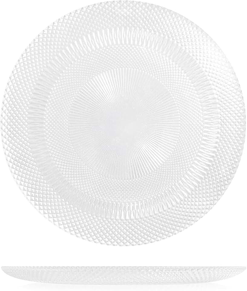 H&H Glow Set aus 6 flachen Tellern, Glas, transparent, 28 cm
