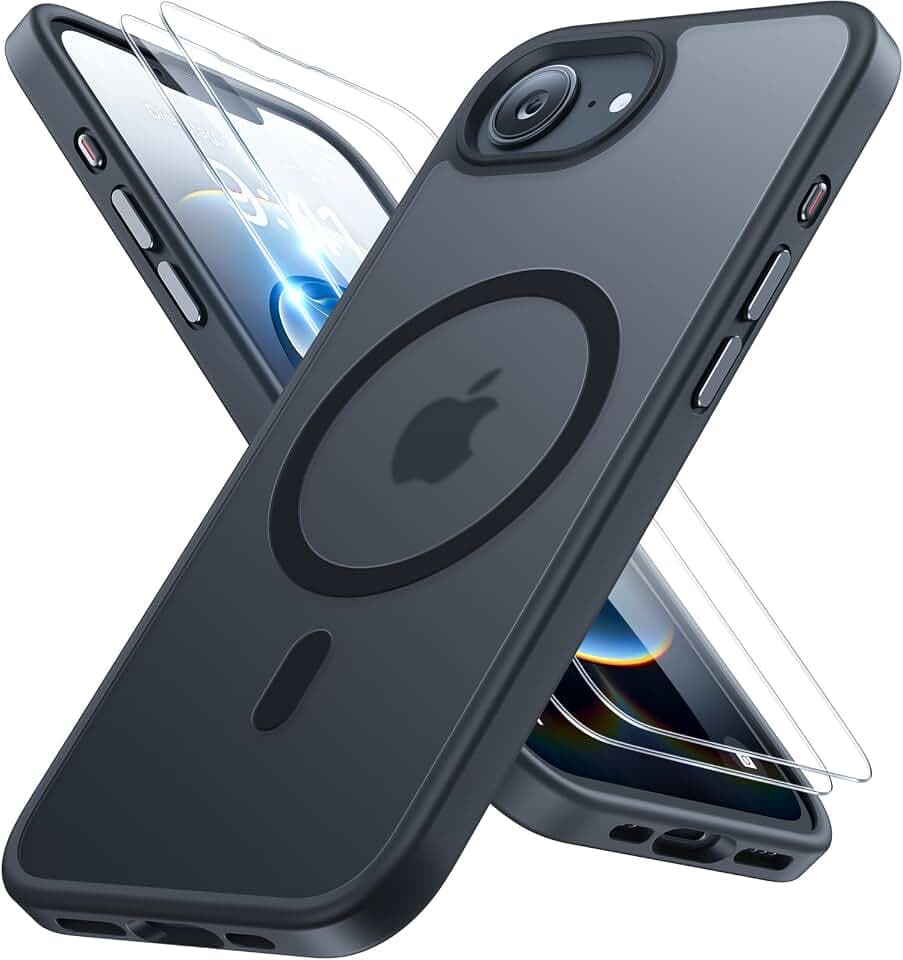 Miracase für iPhone 17e / 16e Hülle mit Magsafe, 2 9H+ Panzerglas,Schwarz