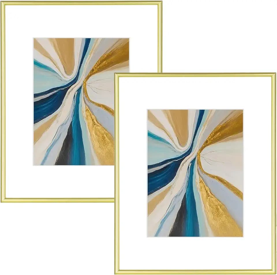 8x10 Gold Aluminum Picture Frame Fits 5x7 with Mat HD Glass 2 Pack