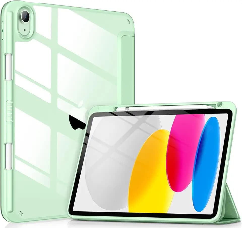 VIKESI Case for iPad (A16) 11-inch 2025 and iPad 10th Generation 10.9 Inch 2022, Clear Back and TPU Shockproof Frame Cover [Built-in Pencil Holder, Support Auto Sleep/Wake] - Light Green