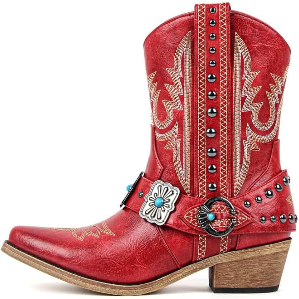 Only maker Cowgirl Western Boots for Women Ankle High Embroidery Pointed Toe Cowboy Rodeo Country Concert Boot