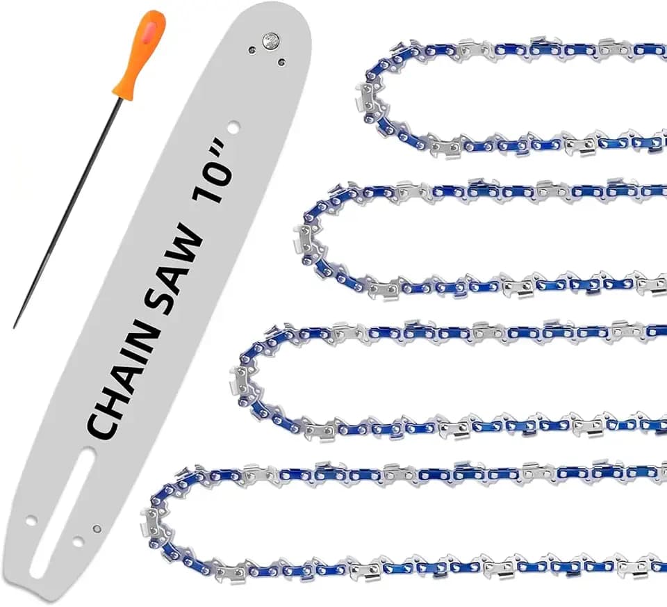 10 Inch Chainsaw Chain 5-Piece Kit with 10-Inch Guide Bar – R40 3/8" LP .043" Gauge 40DL Replacement Chains Compatible with Ryobi, Echo, Craftsman & More (4 Chains + 1 Bar)